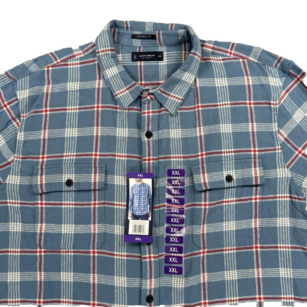 Lucky Brand Classic Fit Mens XXL Blue Plaid Flannel‎ Button-Up Shirt *NWT